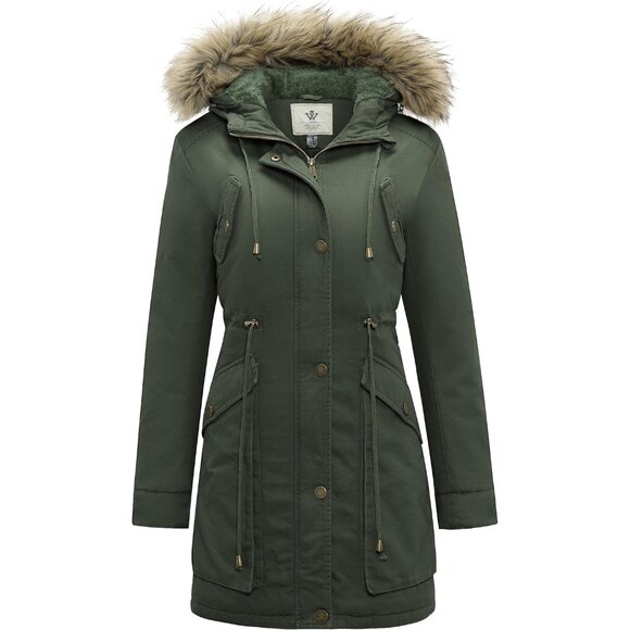 Women's Winter Thicken Fleece Jacket Fur Hooded Military Parka Coat